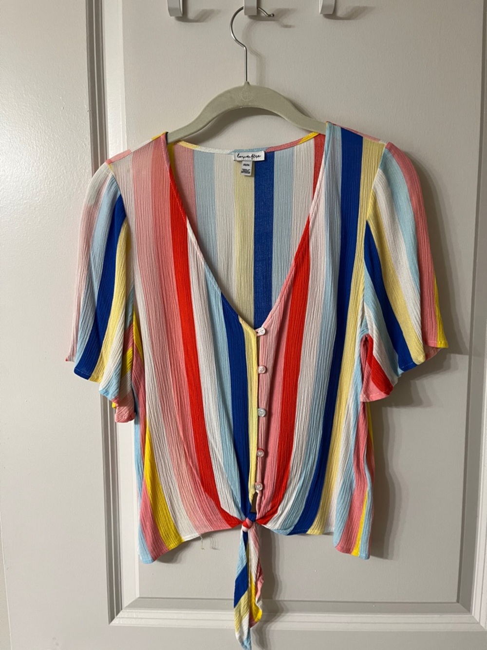 love, Fire Multicolor Vertical Stripe Tie-Front Blouse